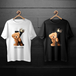 طرح لایه باز خرس تدی با تاج طلایی و نوشته پادشاه برای چاپ روی انواع تیشرت